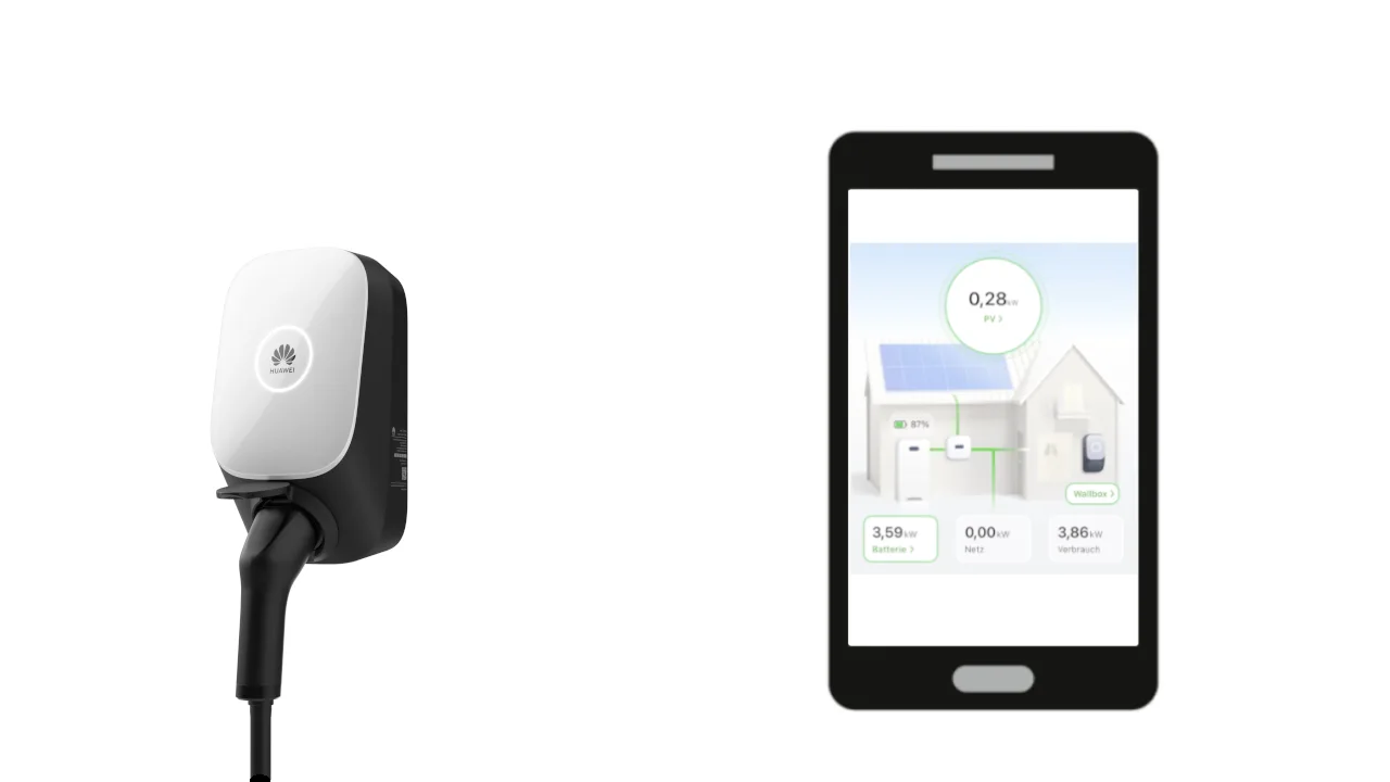 Wallbox mit Ladekabel und der zugehörigen App